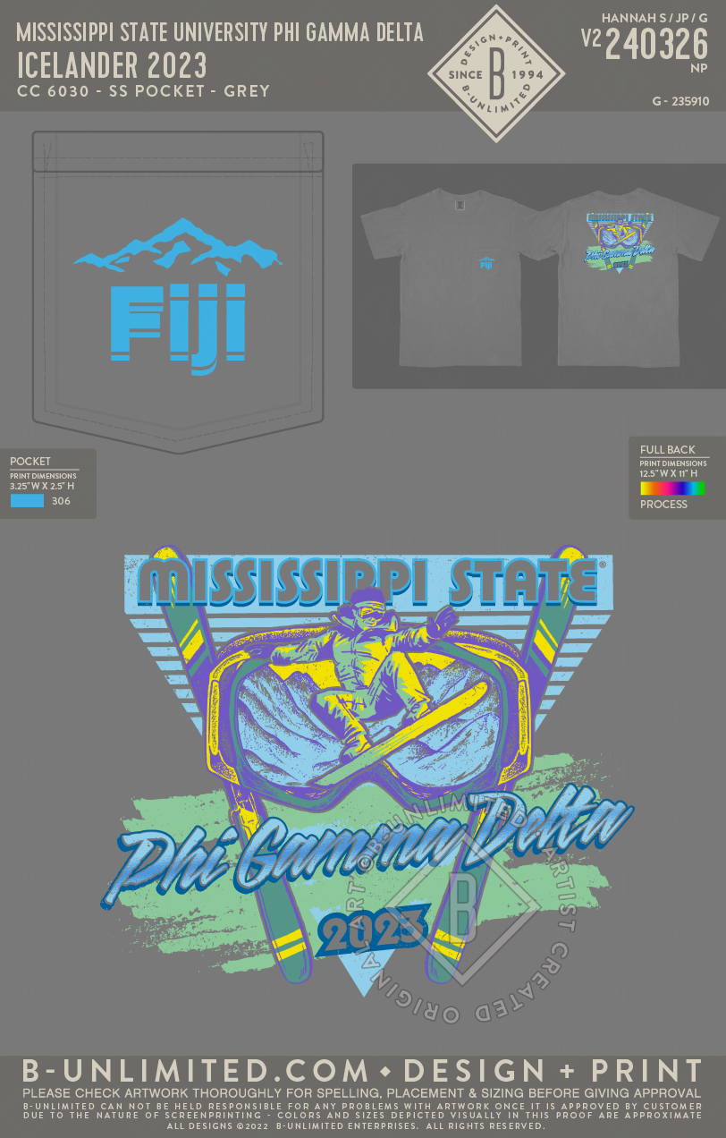 Mississippi State University Phi Gamma Delta - Icelander 2023 - CC - 6030 - SS Pocket - Grey