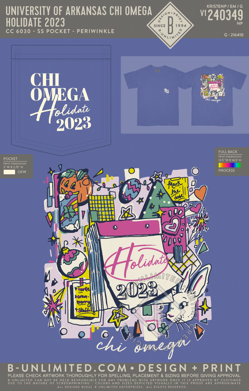 University of Arkansas Chi Omega - Holidate 2023 - CC - 6030 - SS Pocket - Periwinkle