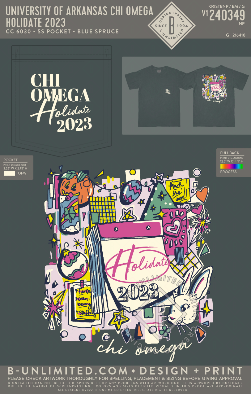 University of Arkansas Chi Omega - Holidate 2023 - CC - 6030 - SS Pocket - Blue Spruce