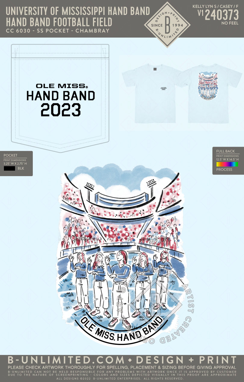 University of Mississippi Hand Band - Hand Band Football Field - CC - 6030 - SS Pocket - Chambray