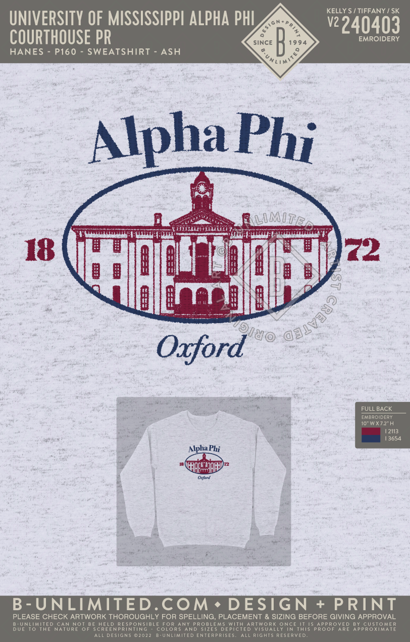 University of Mississippi Alpha Phi - Courthouse PR - Hanes - P160 - Sweatshirt - Ash
