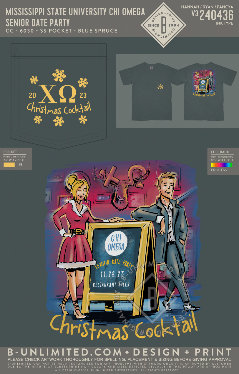 Mississippi State University Chi Omega - Senior Date Party - CC - 6030 - SS Pocket - Blue Spruce