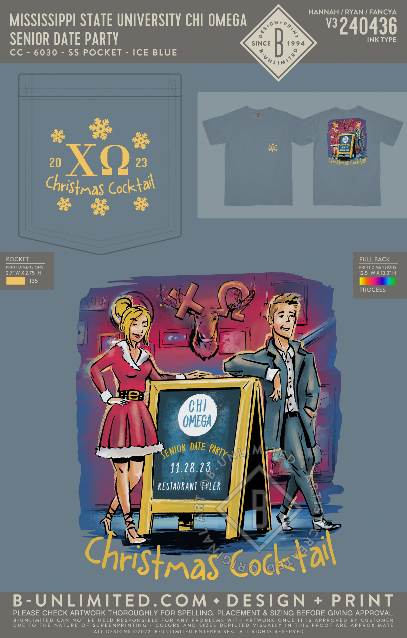 Mississippi State University Chi Omega - Senior Date Party - CC - 6030 - SS Pocket - Ice Blue