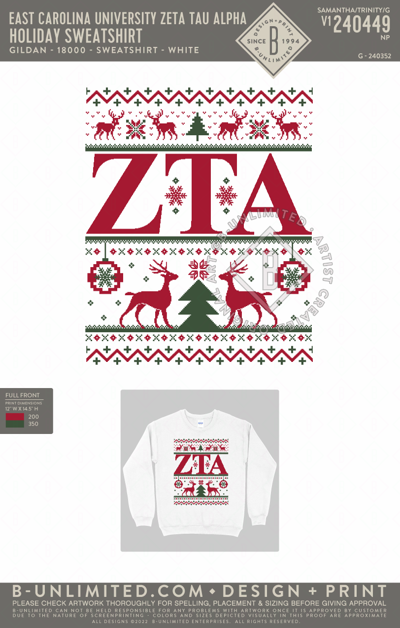 East Carolina University Zeta Tau Alpha - Holiday Sweatshirt - Gildan - 18000 - Sweatshirt - White
