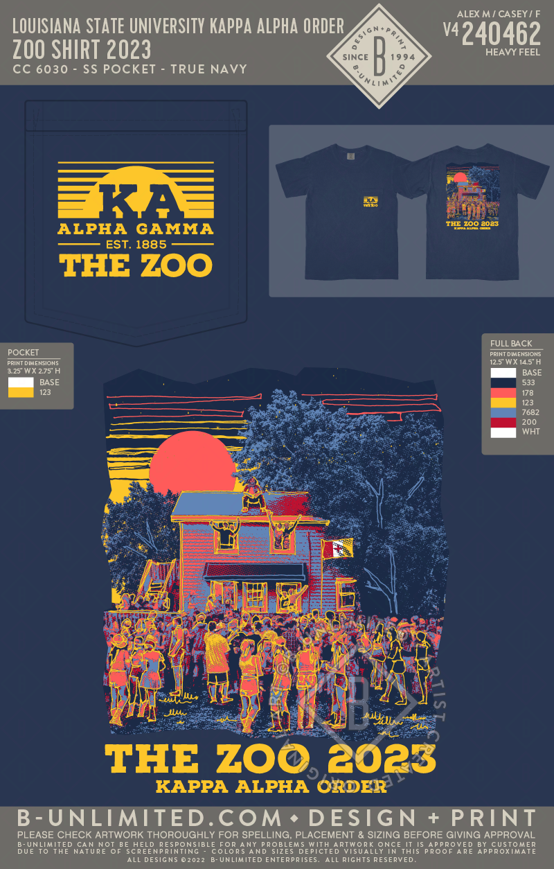 Louisiana State University Kappa Alpha Order - Zoo Shirt 2023 - CC - 6030 - SS Pocket - True Navy