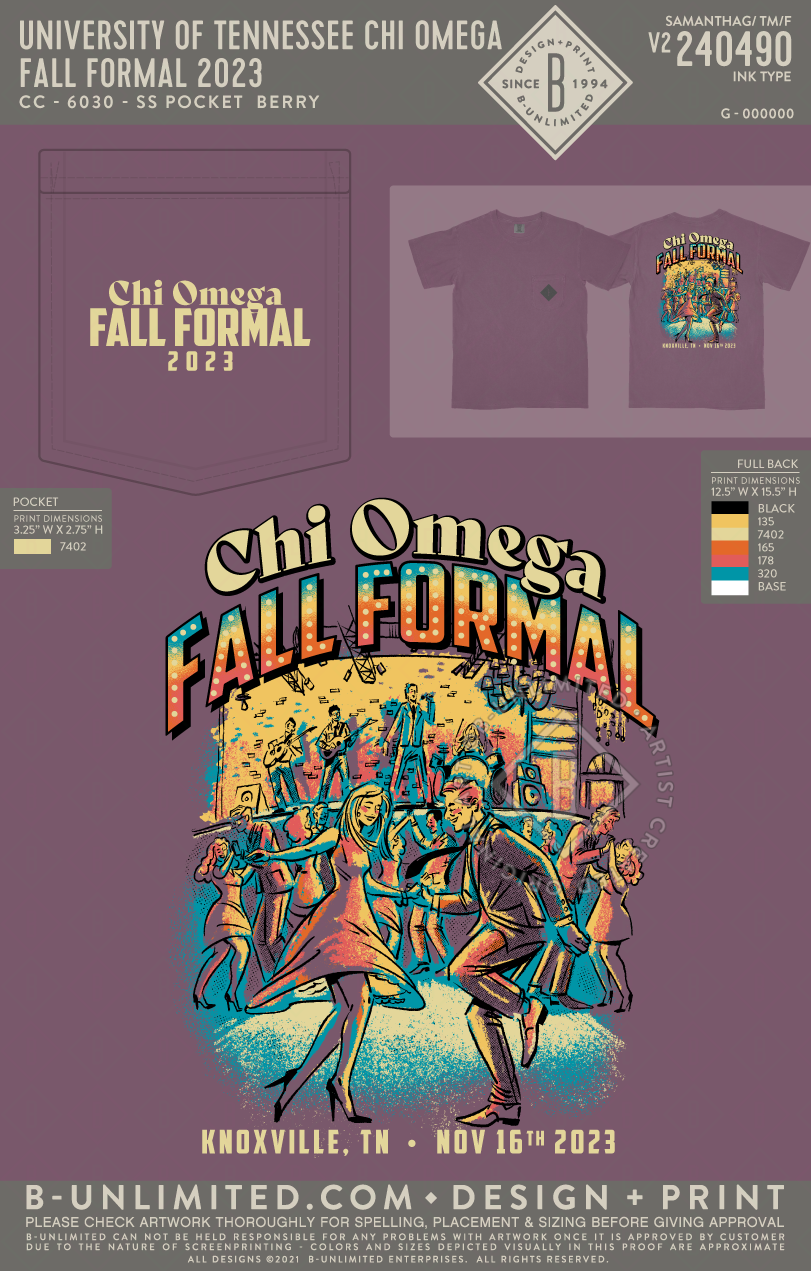 University of Tennessee Chi Omega - Fall Formal 2023 - CC - 6030 - SS Pocket - Berry