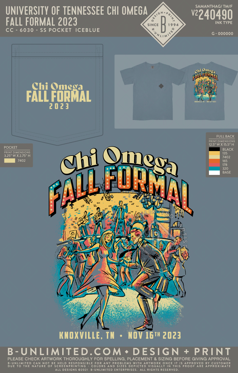 University of Tennessee Chi Omega - Fall Formal 2023 - CC - 6030 - SS Pocket - Ice Blue
