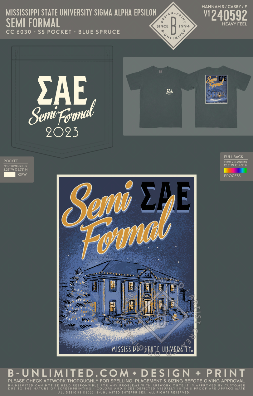 Mississippi State University Sigma Alpha Epsilon - Semi Formal - CC - 6030 - SS Pocket - Blue Spruce