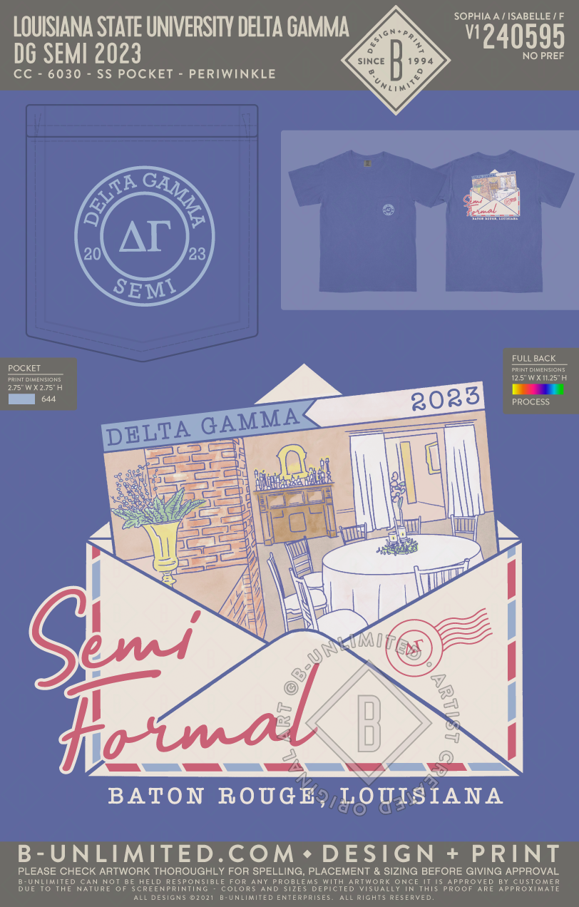 Louisiana State University Delta Gamma - DG Semi 2023 - CC - 6030 - SS Pocket - Periwinkle