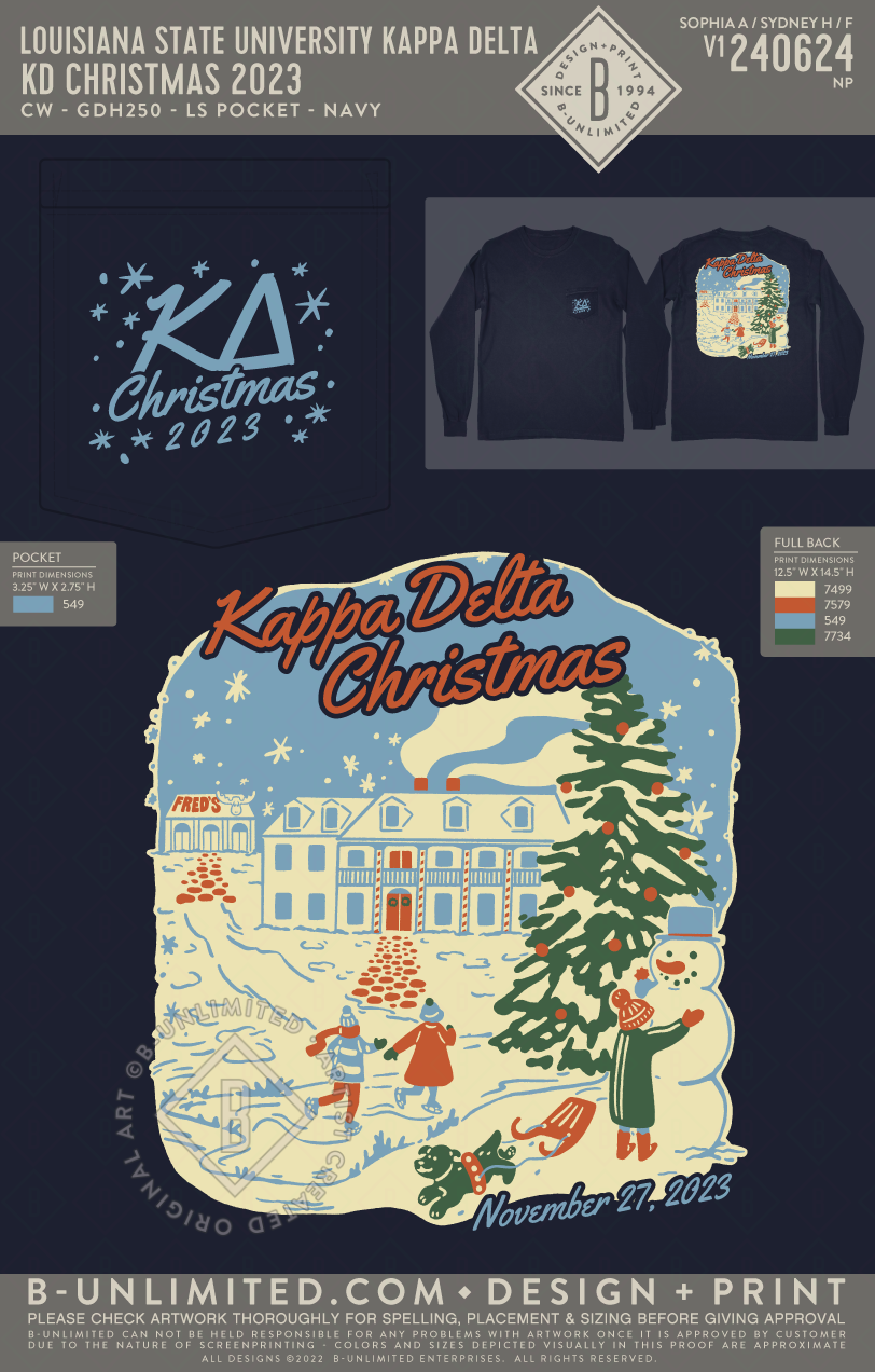 Louisiana State University Kappa Delta - KD Christmas 2023 - CW - GDH250 - LS Pocket - Navy