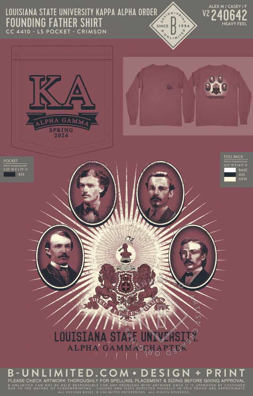 Louisiana State University Kappa Alpha Order - Founding father shirt - CC - 4410 - LS Pocket - Crimson