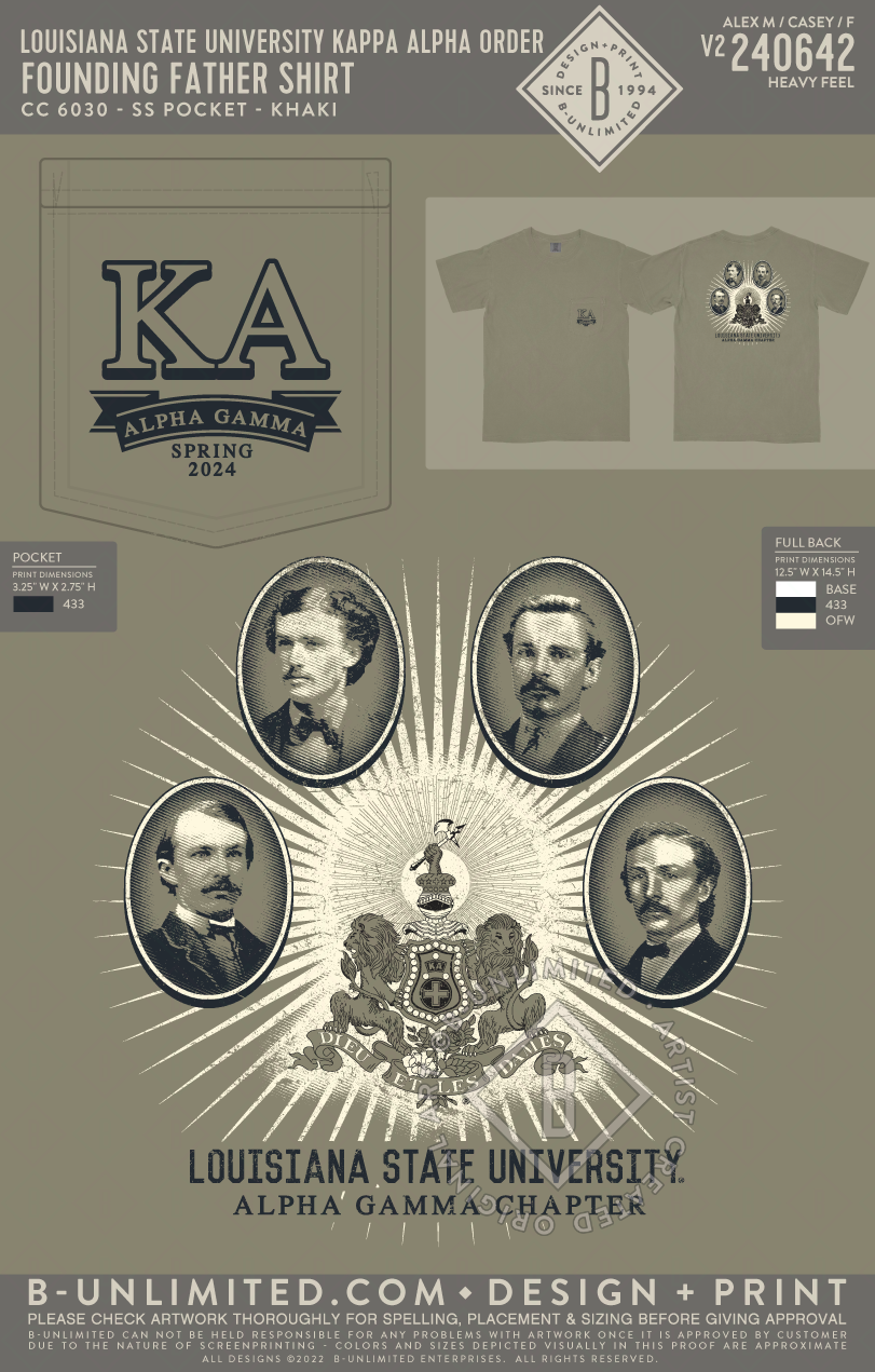 Louisiana State University Kappa Alpha Order - Founding father shirt - CC - 6030 - SS Pocket - Khaki
