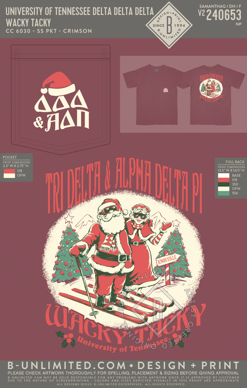 University of Tennessee Delta Delta Delta - Wacky Tacky - CC - 6030 - SS Pocket - Crimson