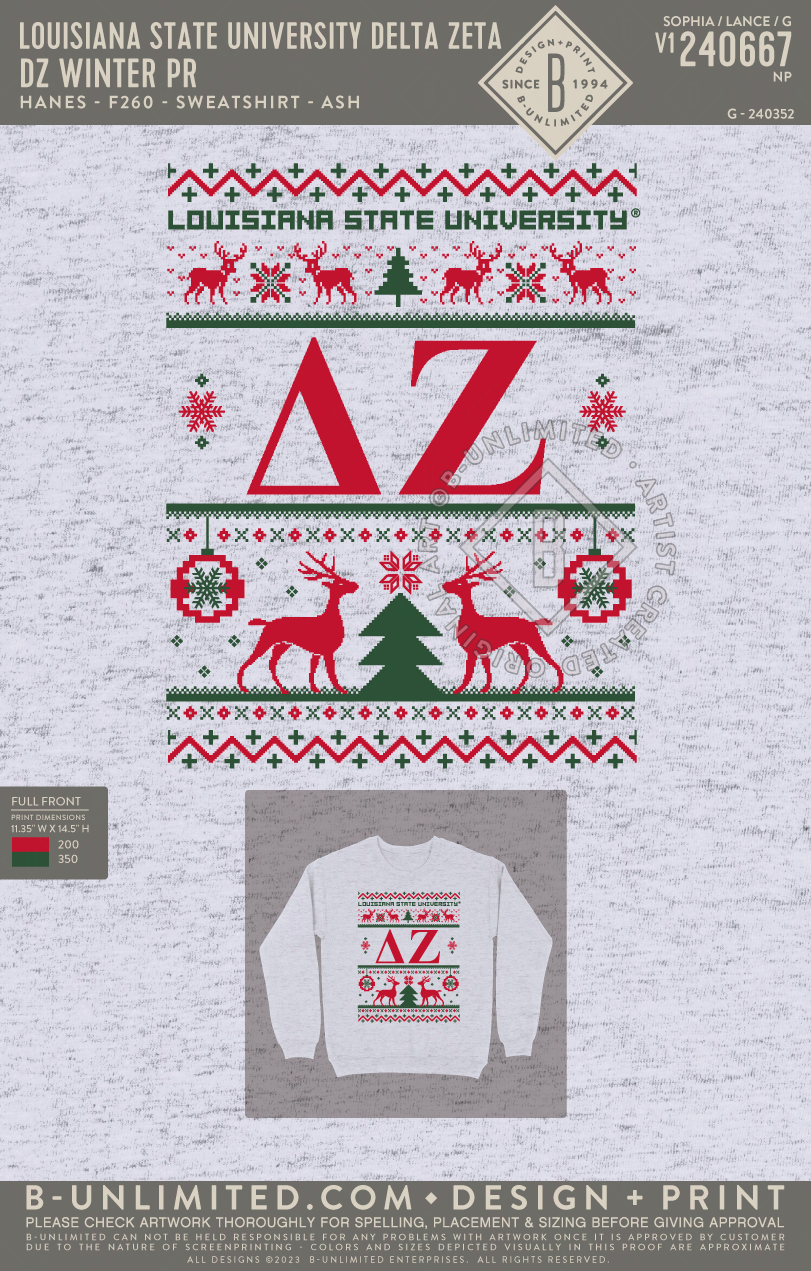 Louisiana State University Delta Zeta - DZ Winter PR - Hanes - F260 - Sweatshirt - Ash