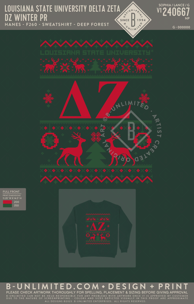 Louisiana State University Delta Zeta - DZ Winter PR - Hanes - F260 - Sweatshirt - Deep Forest