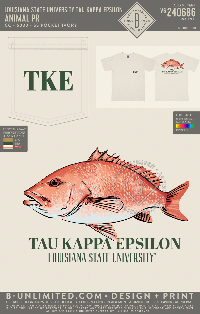 Louisiana State University Tau Kappa Epsilon - Animal PR - CC - 6030 - SS Pocket - Ivory
