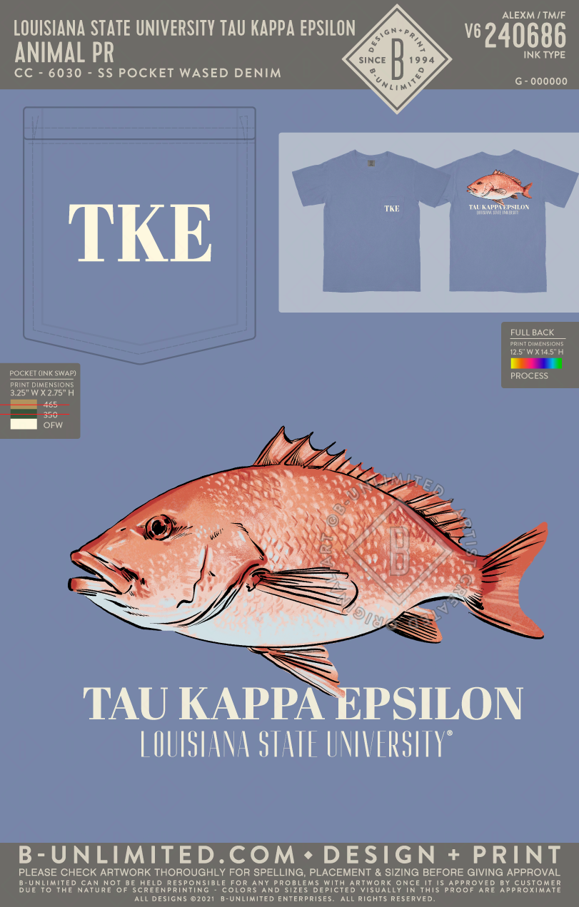 Louisiana State University Tau Kappa Epsilon - Animal PR - CC - 6030 - SS Pocket - Washed Denim