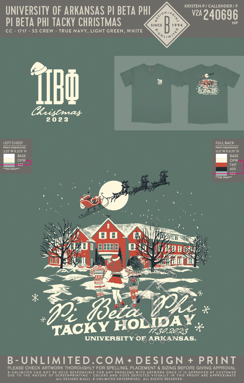 University of Arkansas Pi Beta Phi - Pi Beta Phi Tacky Christmas - CC - 1717 - SS Crew - Light Green