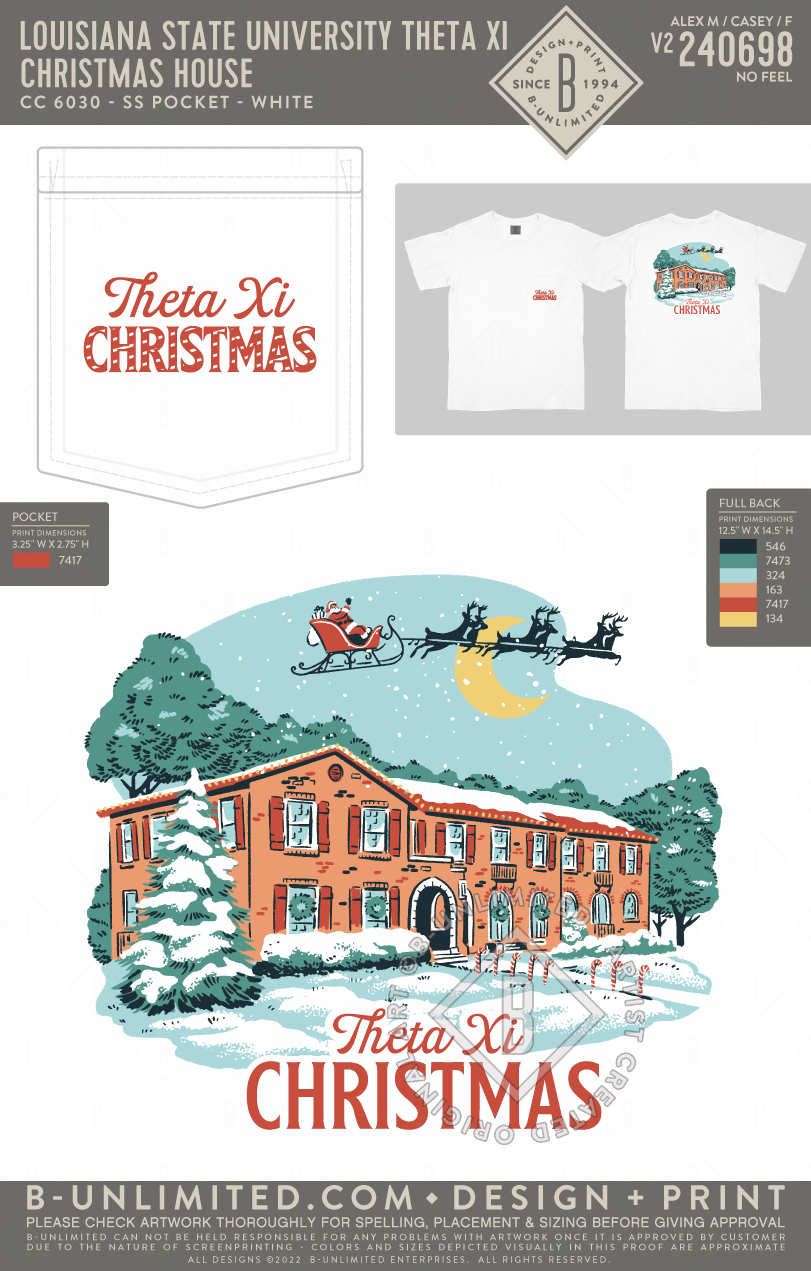 Louisiana State University Theta Xi - Christmas House - CC - 6030 - SS Pocket - White