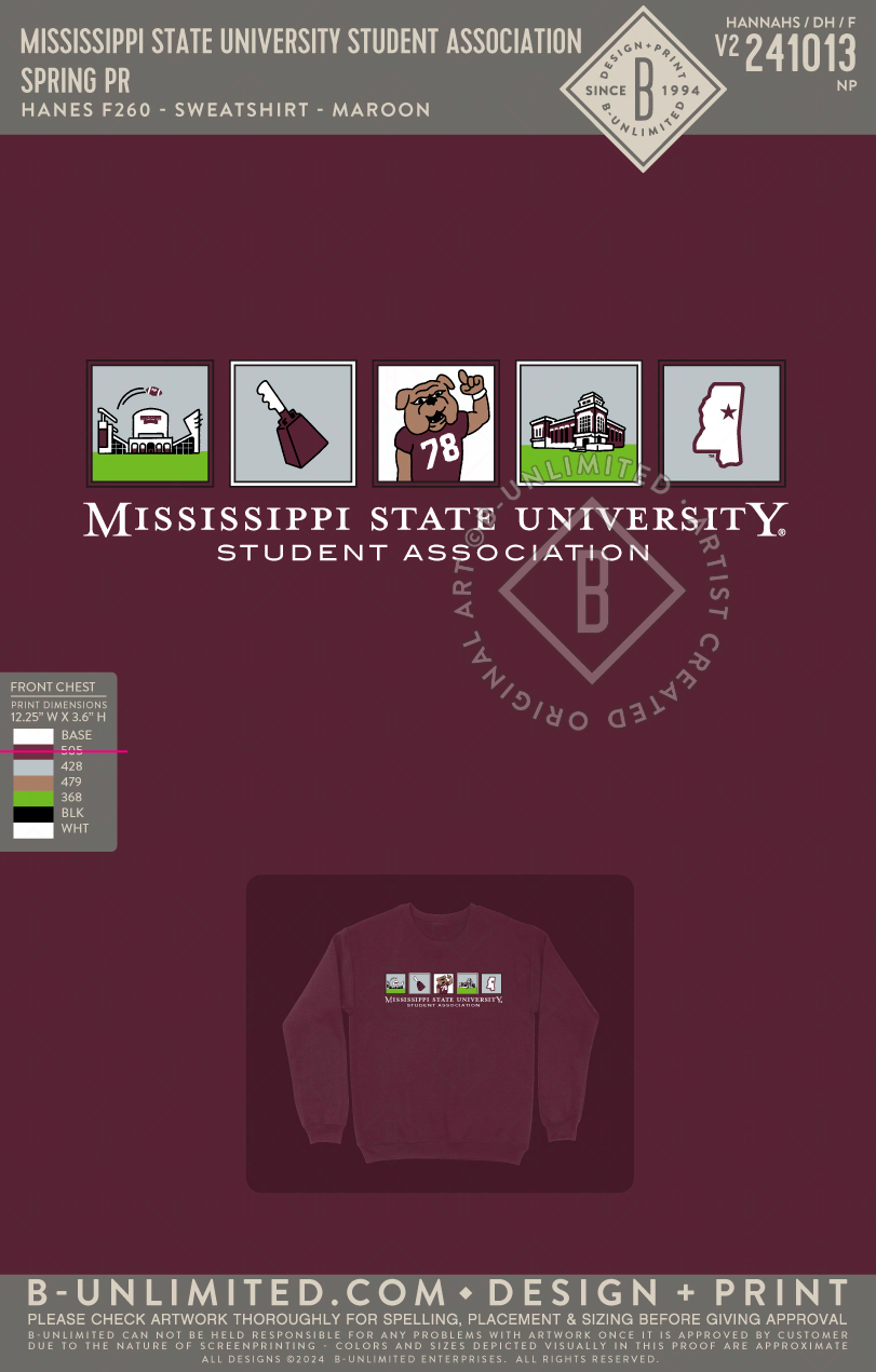 Mississippi State University Student Association - Spring PR - Hanes - F260 - Sweatshirt - Maroon