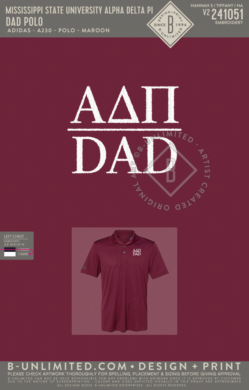 Mississippi State University Alpha Delta Pi Dad Polo Adidas