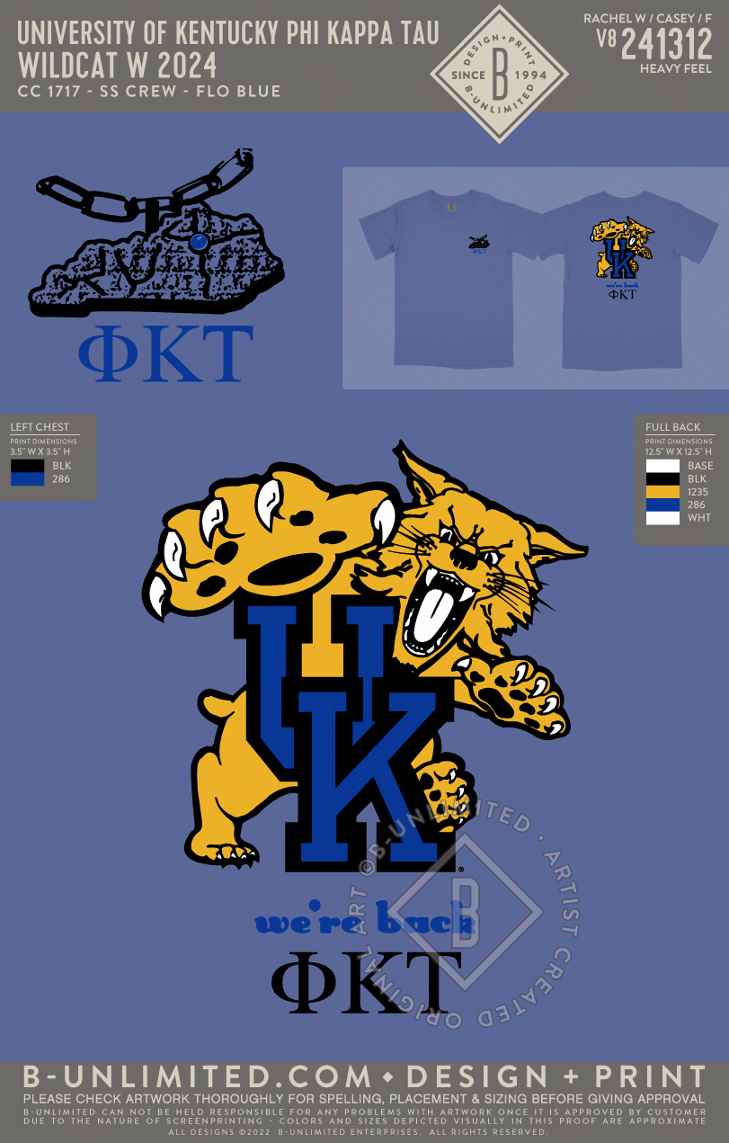 University of Kentucky Phi Kappa Tau - Wildcat W 2024 - CC - 1717 - SS Crew - Flo Blue