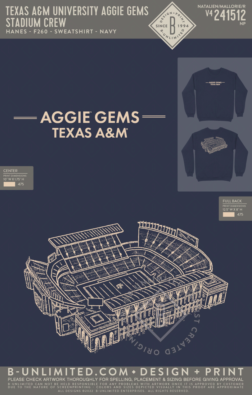 Texas A&M University Aggie Gems - Stadium Crew - Hanes - F260 - Sweatshirt - Navy
