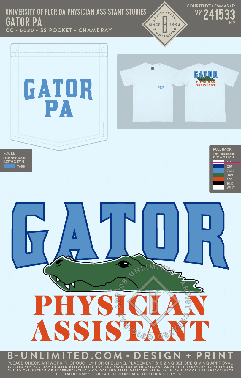 University of Florida Physician Assistant Studies - Gator PA - CC - 6030 - SS Pocket - Chambray