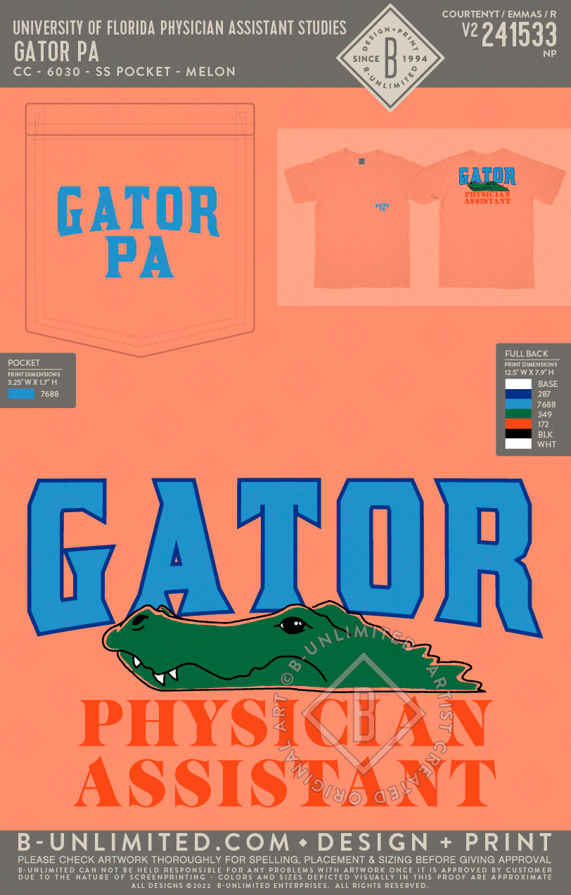 University of Florida Physician Assistant Studies - Gator PA - CC - 6030 - SS Pocket - Melon