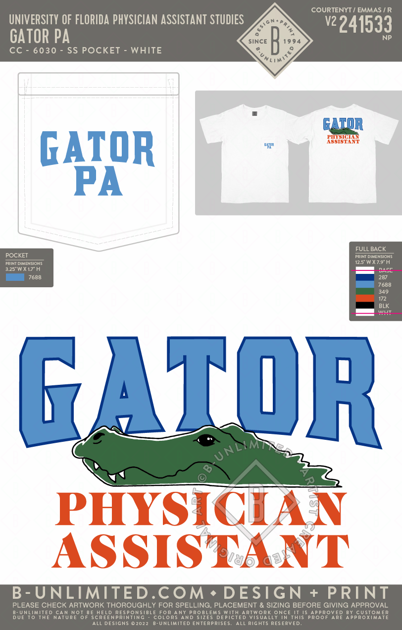University of Florida Physician Assistant Studies - Gator PA - CC - 6030 - SS Pocket - White