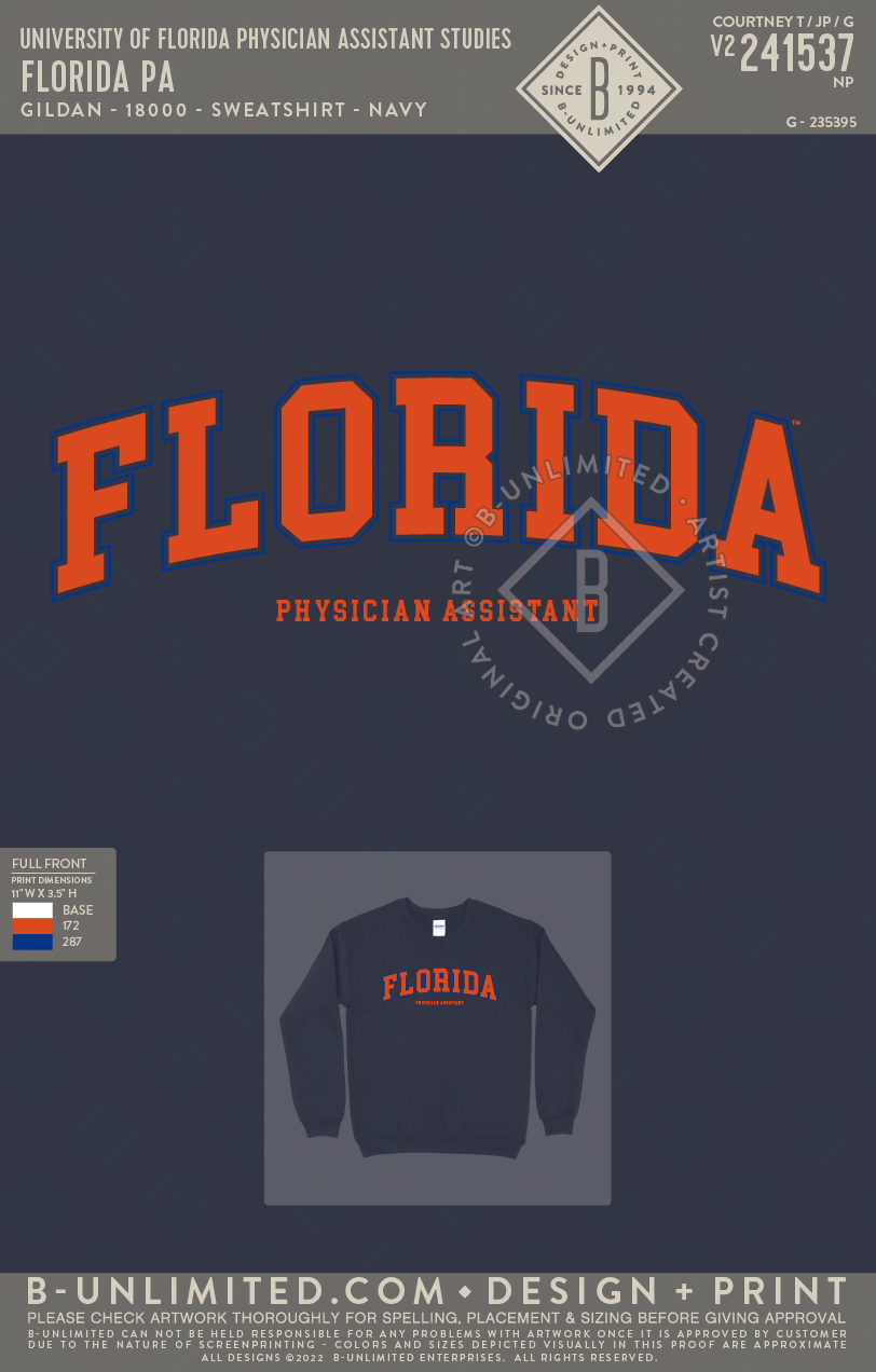 University of Florida Physician Assistant Studies - FLORIDA PA - Gildan - 18000 - Sweatshirt - Navy