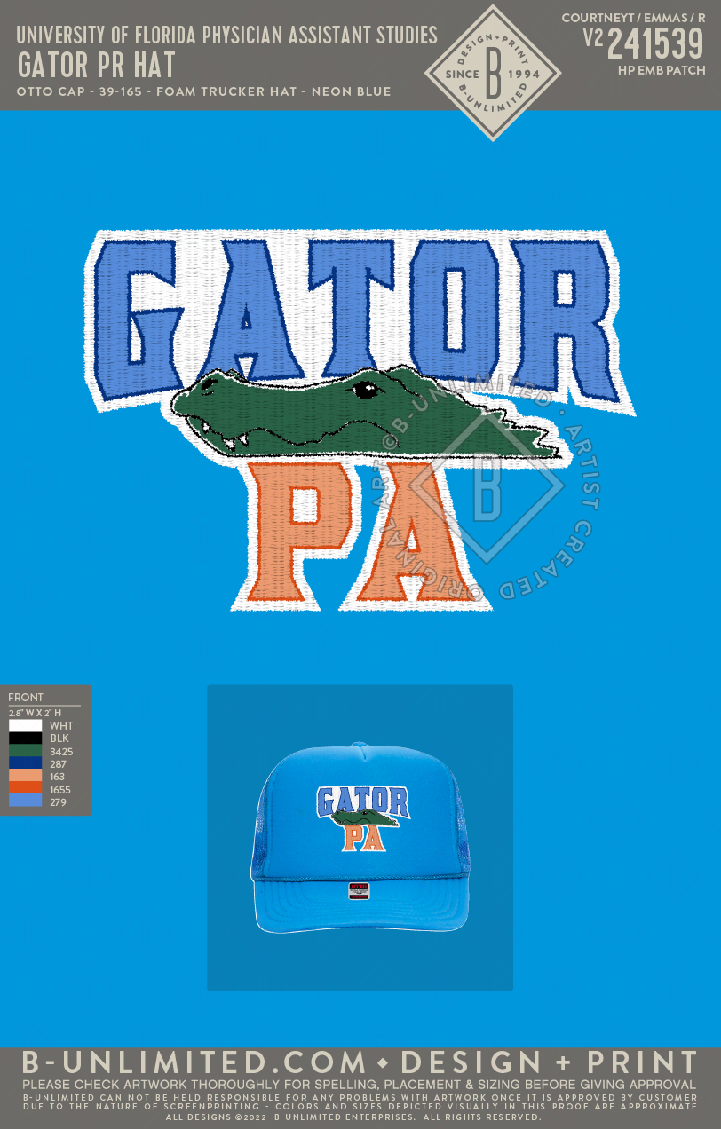 University of Florida Physician Assistant Studies - Gator PR hat - Otto Cap - 39-165 - Foam Trucker Hat - Neon Blue