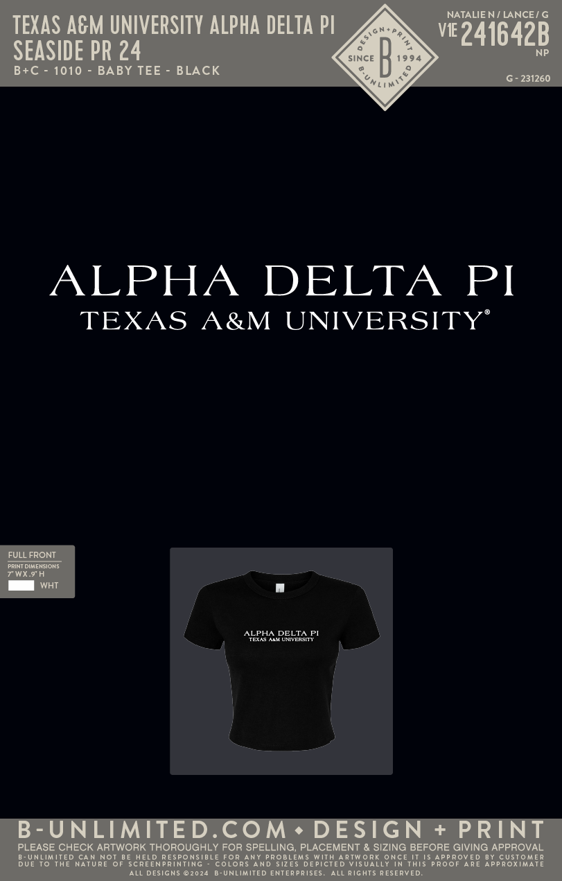 Texas A&M University Alpha Delta Pi - Seaside PR 24 - B+C - 1010 - SS Crew - Solid Black Blend