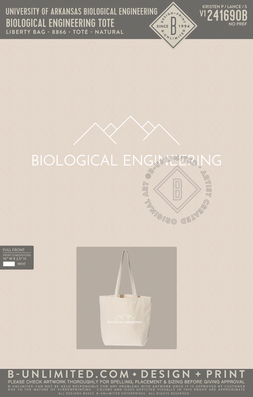University of Arkansas Biological Engineering - Biological Engineering Tote - Liberty Bags - 8866 - Large Canvas Tote - Natural