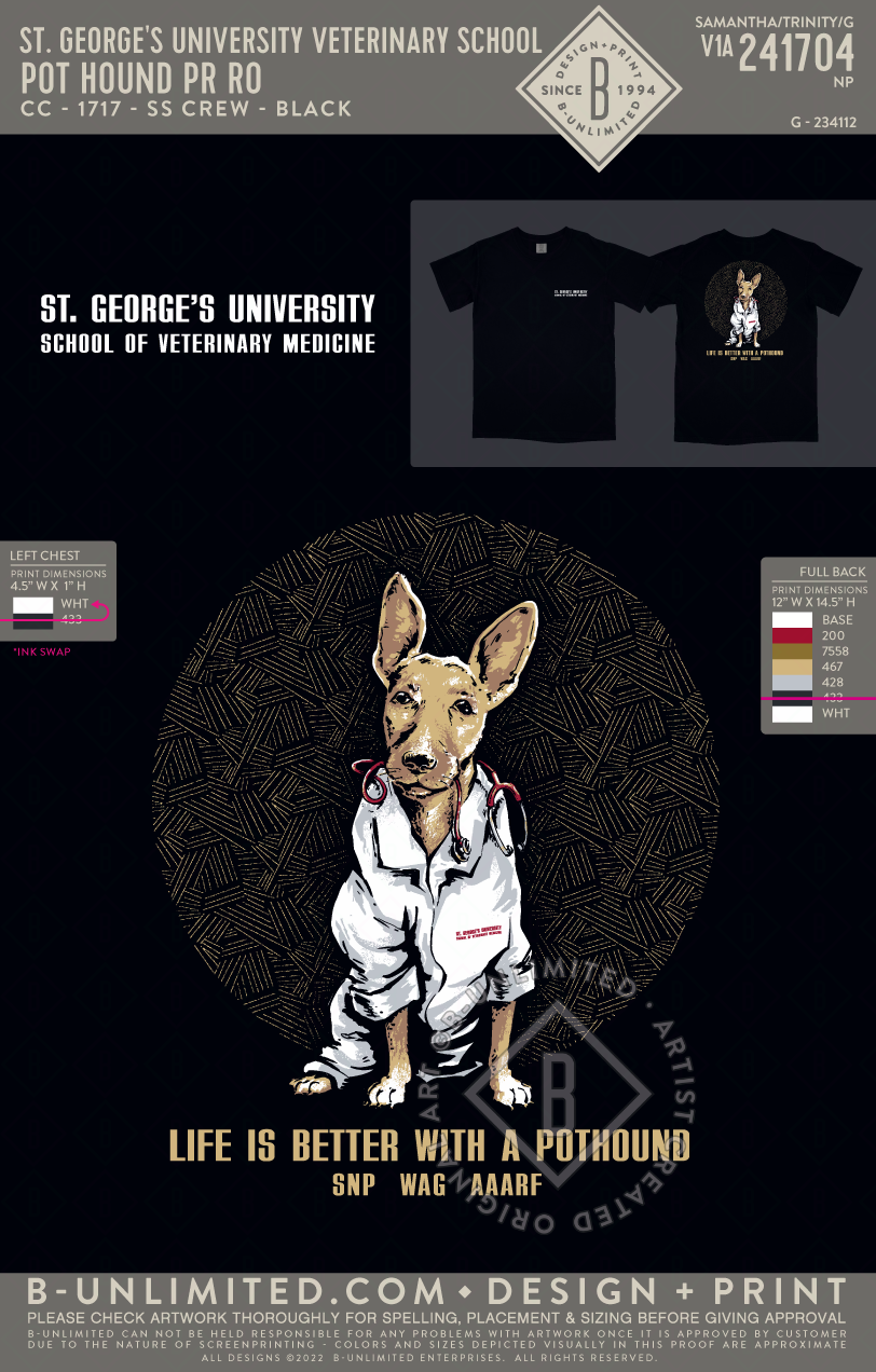 St. George's University Veterinary School - Pot Hound PR RO - CC - 1717 - SS Crew - Black