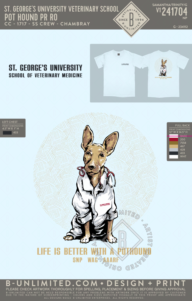 St. George's University Veterinary School - Pot Hound PR RO - CC - 1717 - SS Crew - Chambray