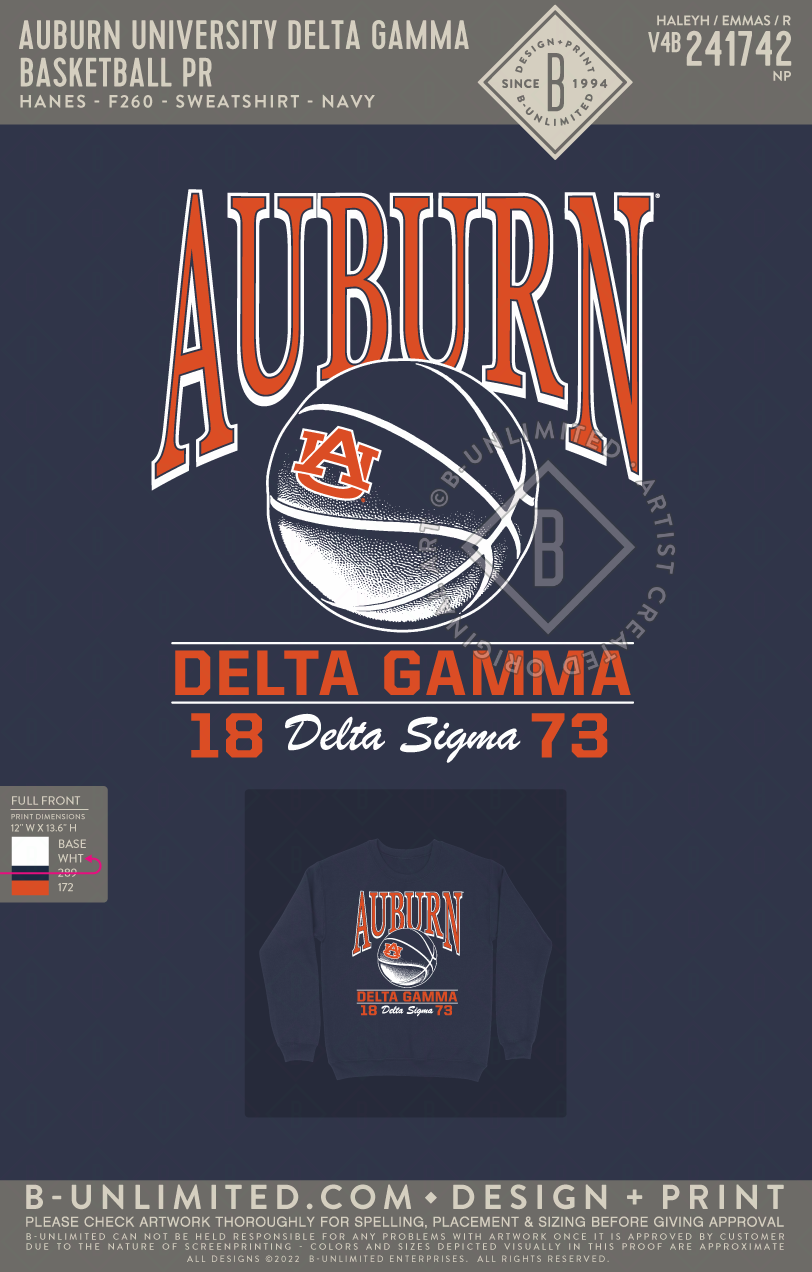 Auburn University Delta Gamma - Basketball PR - Hanes - F260 - Sweatshirt - Navy