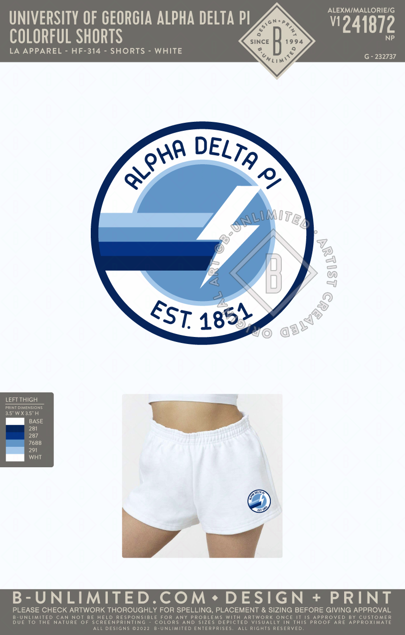 UGA ADPI - Colorful Shorts - LA Apparel - HF-314 - White
