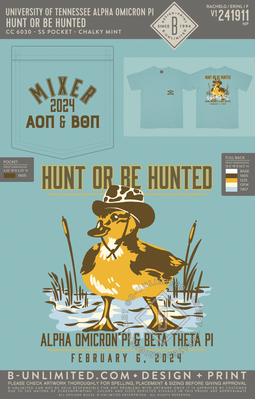 University of Tennessee Alpha Omicron Pi - Hunt or Be Hunted - CC - 6030 - SS Pocket - Chalky Mint