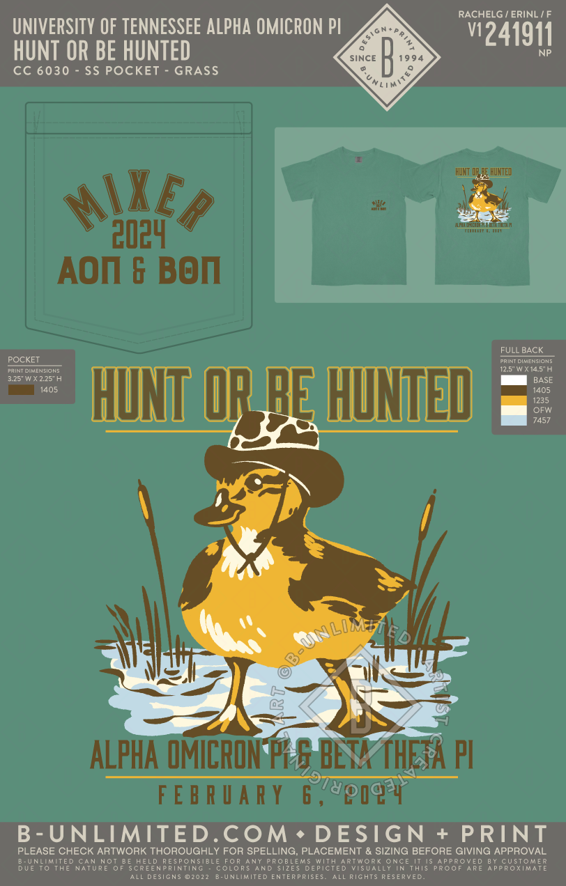 University of Tennessee Alpha Omicron Pi - Hunt or Be Hunted - CC - 6030 - SS Pocket - Grass