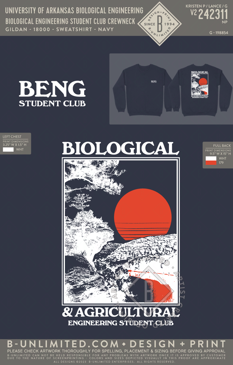 University of Arkansas Biological Engineering - Biological Engineering Student Club Crewneck - Gildan - 18000 - Sweatshirt - Navy