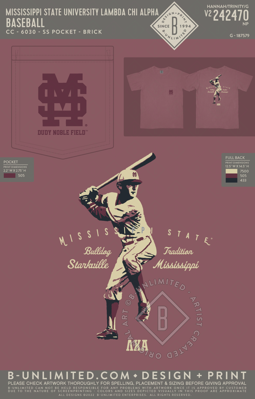 Mississippi State University Lambda Chi Alpha - Baseball - CC - 6030 - SS Pocket - Brick