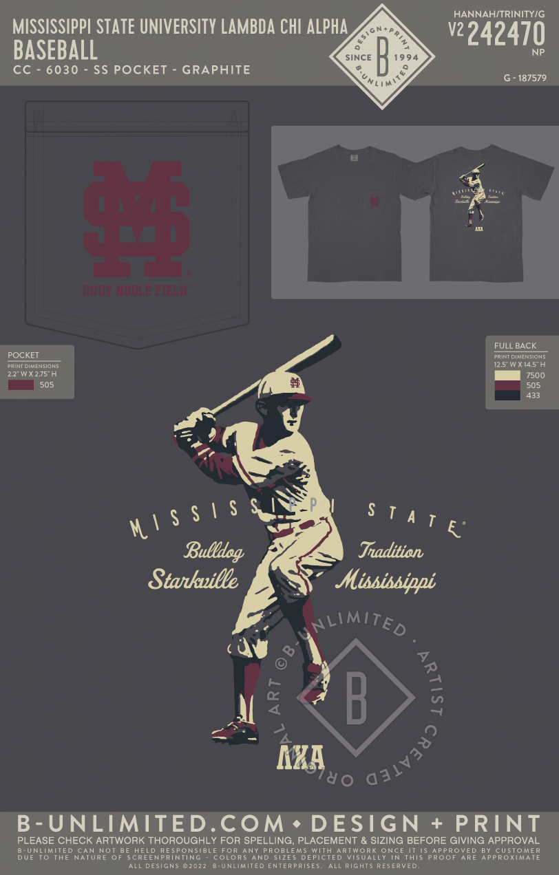 Mississippi State University Lambda Chi Alpha - Baseball - CC - 6030 - SS Pocket - Graphite