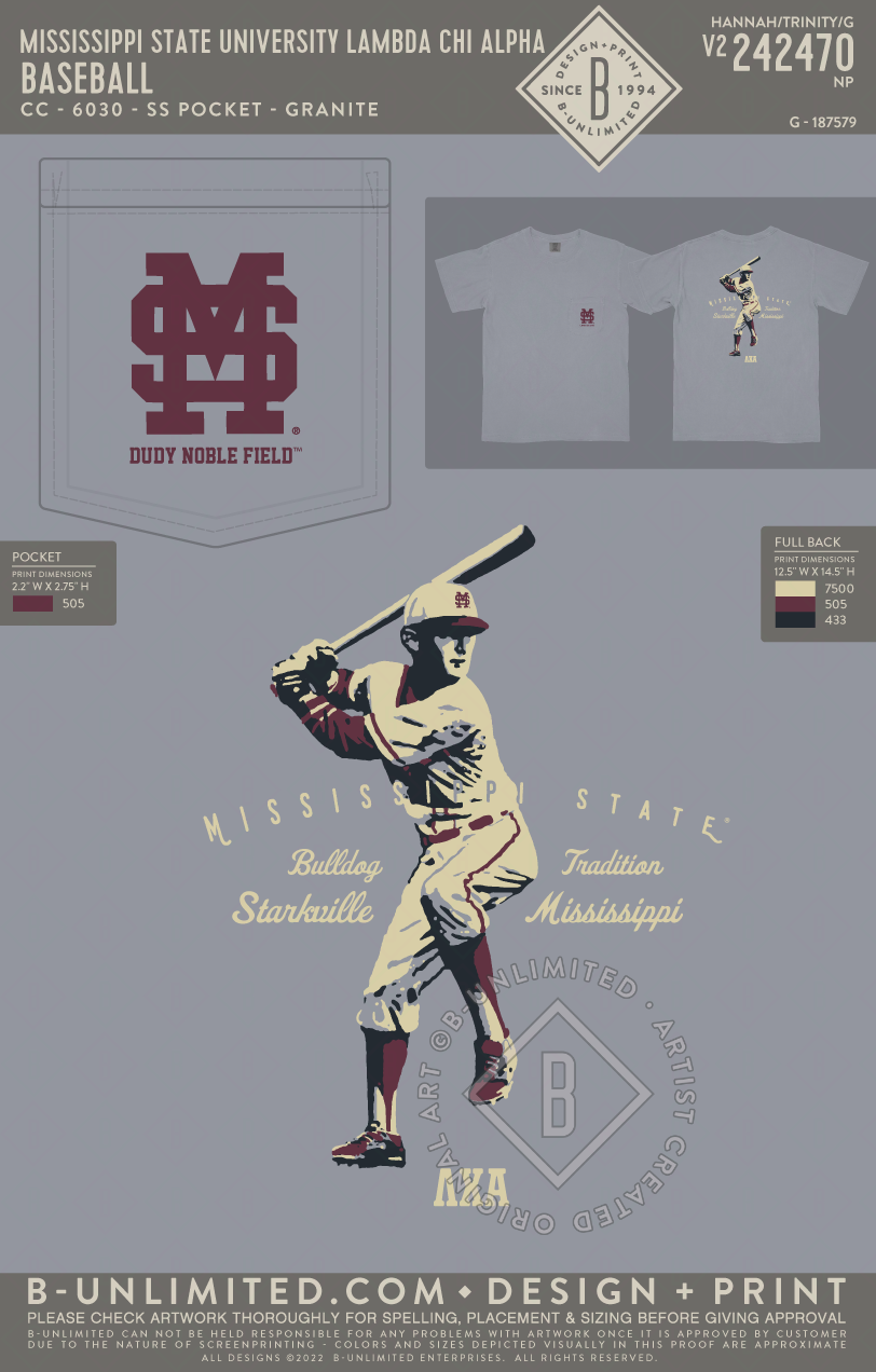 Mississippi State University Lambda Chi Alpha - Baseball - CC - 6030 - SS Pocket - Granite