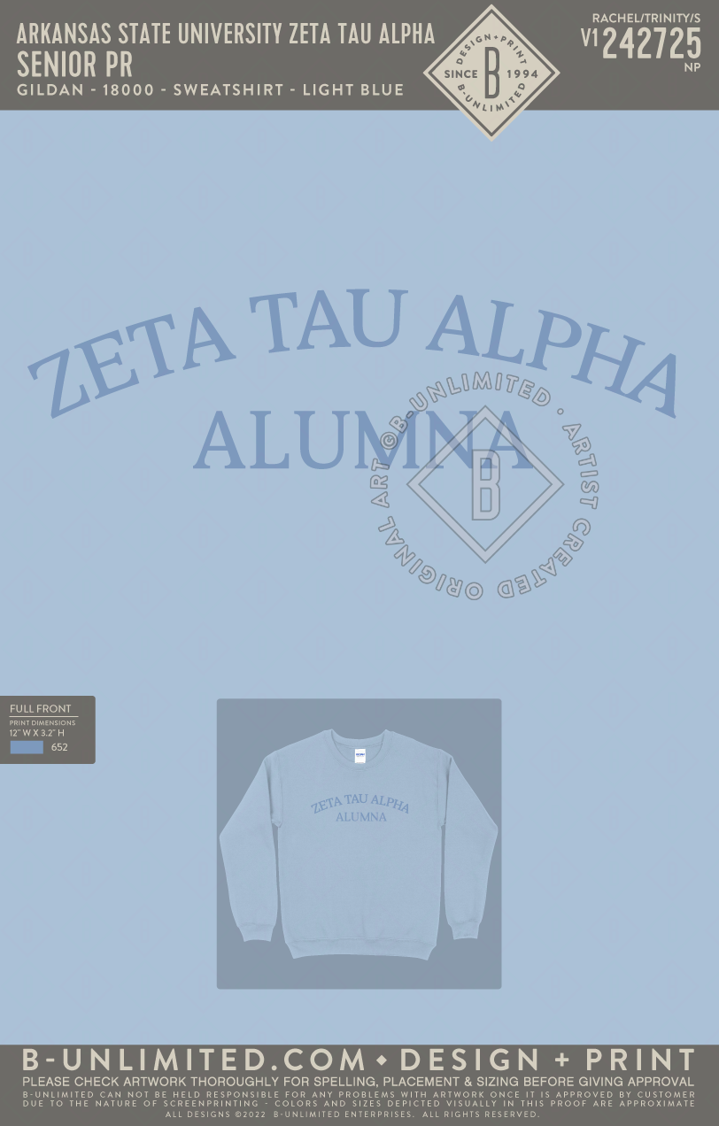 Arkansas State University Zeta Tau Alpha - Senior PR - Gildan - 18000 - Sweatshirt - Light Blue