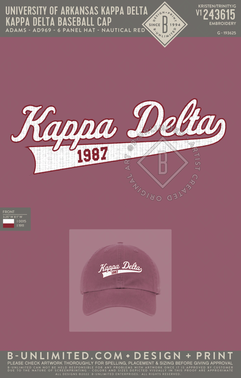 University of Arkansas Kappa Delta - Kappa Delta Baseball Cap - Adams - AD969 - Hat - Nautical Red