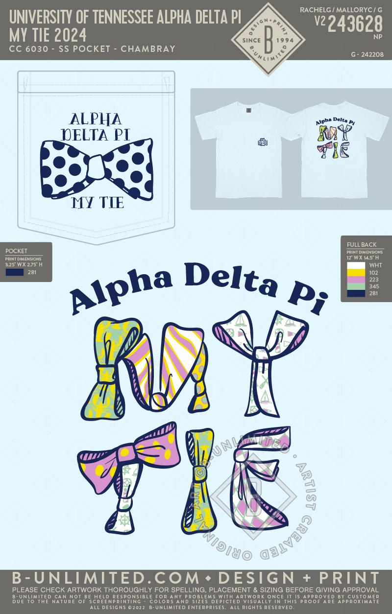 University of Tennessee Alpha Delta Pi - My Tie 2024 - CC - 6030 - SS Pocket - Chambray