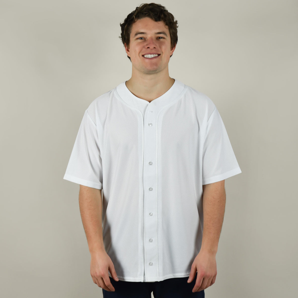 Model wearing A4 N4184 Full Button Baseball Jersey Stripe